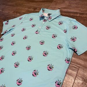 Sunday Swagger Polo Shirt XL Blue Flamingo Golf Short Sleeve Stretch Mens